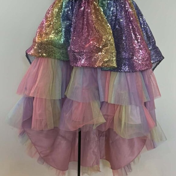 Girls Rainbow Sequin High-Low Dress Tulle Party Formal - Picture 8 of 10